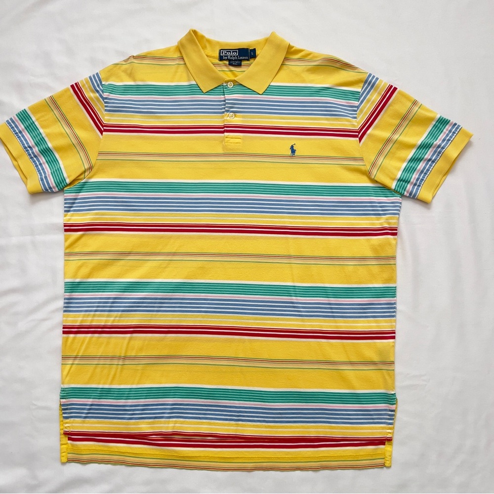 Polo by Ralph Lauren Men's Yellow Multicolor Striped Polo Shirt Size Large